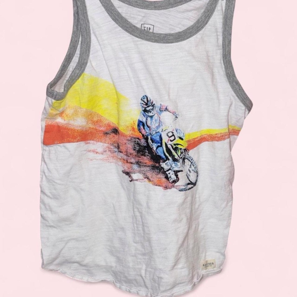 Gap Kids Boys White Motorcycle Graphic Tank Top Sunset Size S 6-7